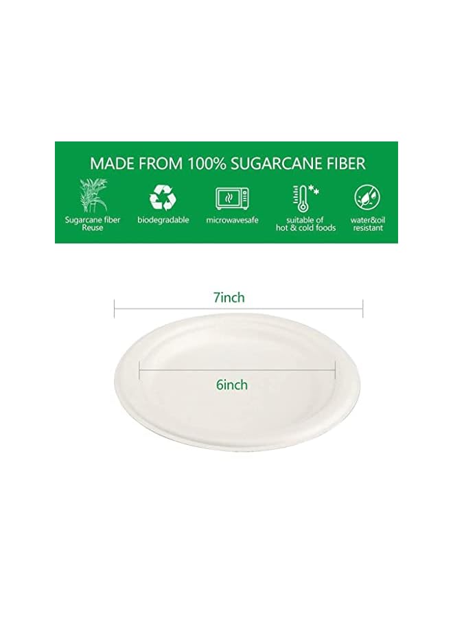 PROMASS طبق صديق للبيئة من بقايا قصب السكر biodegradable مقاس 7 بوصة، قابل للتصرف، مصنوع من 100% من قصب السكر، بديل طبيعي للطبق الورقي 25 قطعة - Image 3