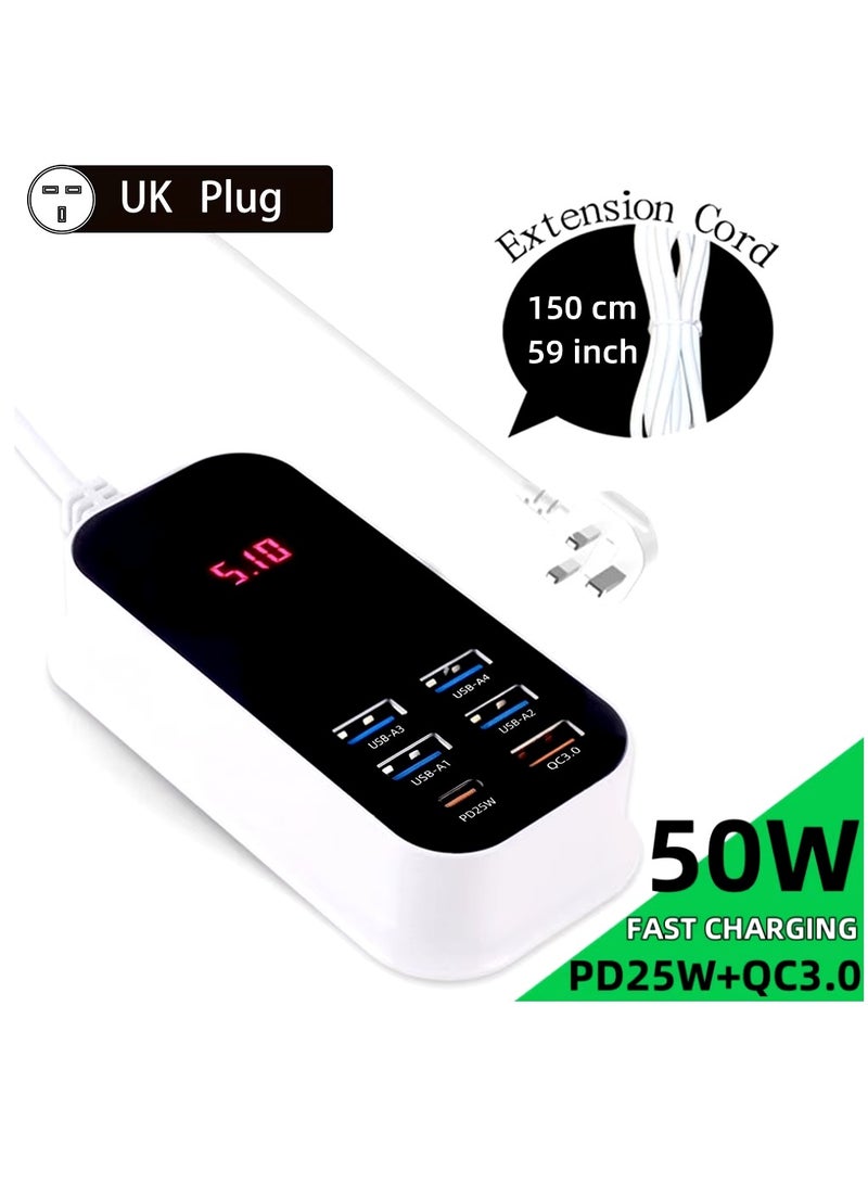 عام منصة شحن سريعة متعدد المنافذ 50 وات نوع PD25W C - QC3.0 USB - Image 1