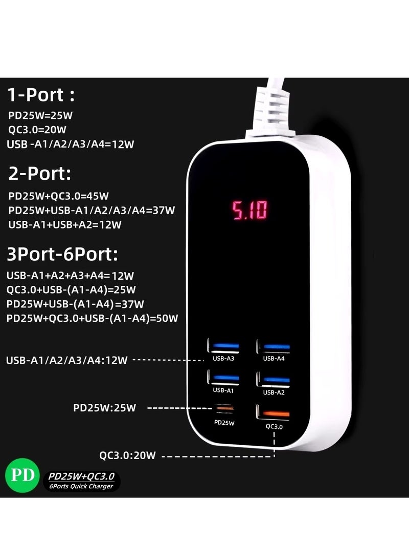عام منصة شحن سريعة متعدد المنافذ 50 وات نوع PD25W C - QC3.0 USB - Image 2