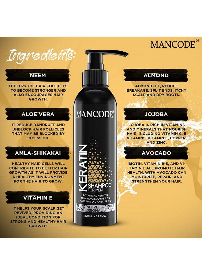 MAN CODE Mancode Keratin Shampoo For Men Gentle Cleansing Soft Smooth Shiny Hair Damage Repair Strengthens Weak Hair No Mineral Oil Hair Shampoo For Men (Pack Of 1) - Image 4