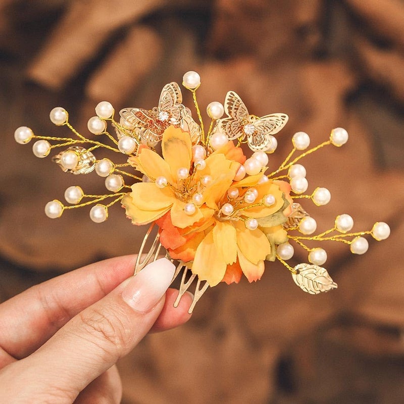 IYOU Bridal Wedding Hair Comb Gold Daisy Flower Headpiece Leaf Bridesmaid Bride Hair Accessories for Women