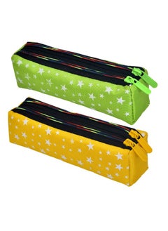 Kuber Industries Kuber Industries Pencil Pouch | Rexine Stationary Pouch | 2 Zipper Pencil Utility Pouch | Pen-Pencil Box for Kids | Star Pencil Pouch | Pack of 2 | Multi, Assorted  - Image 1