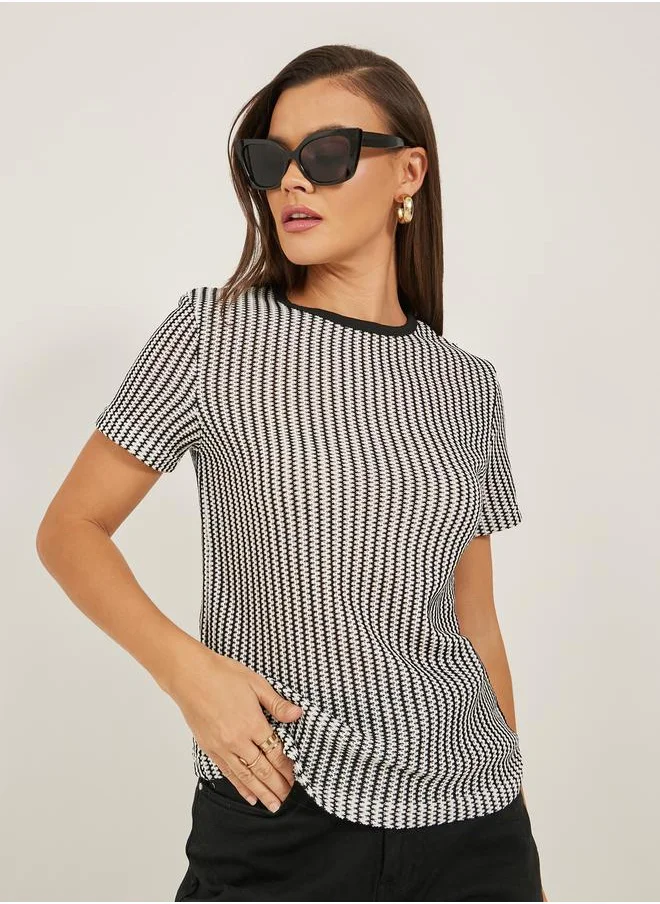 ستايلي Self Design Round Neck Short Sleeve Regular Fit T-shirt