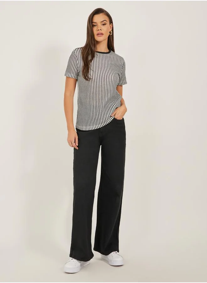 ستايلي Self Design Round Neck Short Sleeve Regular Fit T-shirt