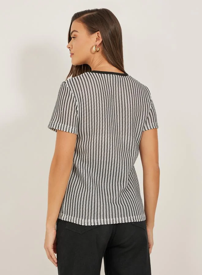 Styli Self Design Round Neck Short Sleeve Regular Fit T-shirt