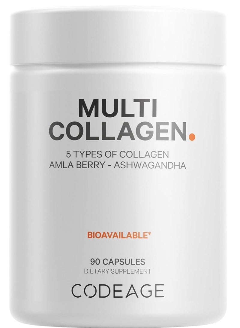 Codeage Multi Collagen Peptides Protein Ashwagandha, Amla Berry Vitamins, Collagen Peptides 90 Capsules 30 Servings - Image 1