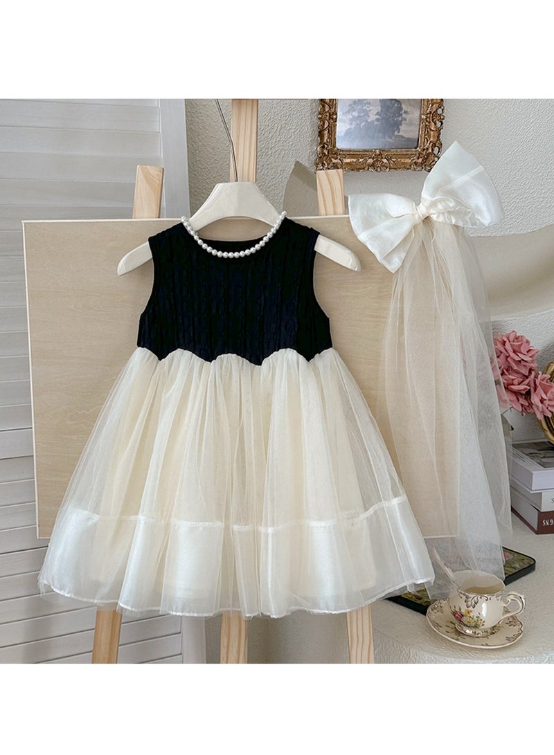 Black Textured Bodice & Ivory Tulle Princess Dress with Bow Veil for Toddler Girls, Perfect for Birthday Parties, Photo Shoots & Special Occasions, Fits Height 83–90 cm (1–2 Y, 9–12 kg), Soft Polyester  - Image 1