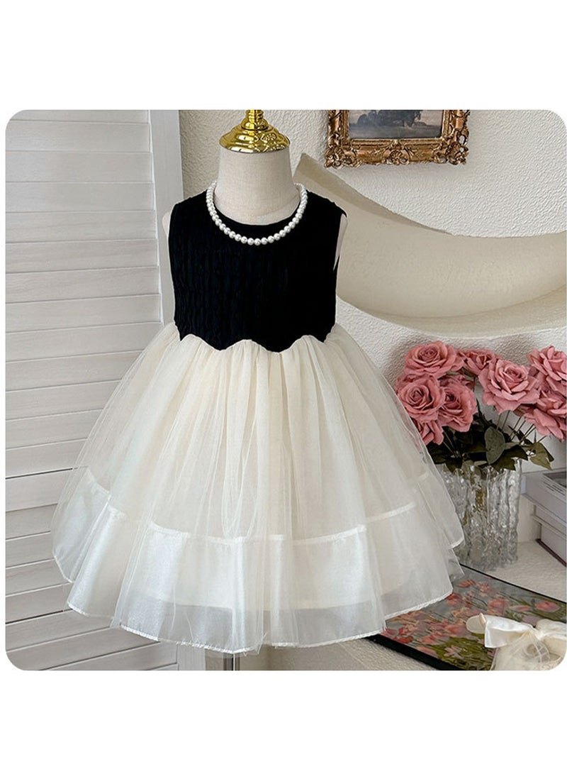 Black Textured Bodice & Ivory Tulle Princess Dress with Bow Veil for Toddler Girls, Perfect for Birthday Parties, Photo Shoots & Special Occasions, Fits Height 83–90 cm (1–2 Y, 9–12 kg), Soft Polyester  - Image 4