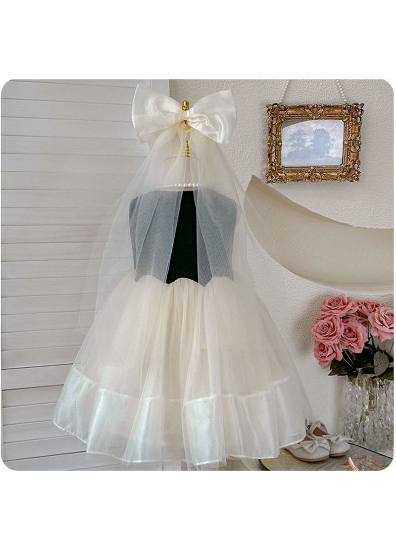 Black Textured Bodice & Ivory Tulle Princess Dress with Bow Veil for Toddler Girls, Perfect for Birthday Parties, Photo Shoots & Special Occasions, Fits Height 83–90 cm (1–2 Y, 9–12 kg), Soft Polyester  - Image 3