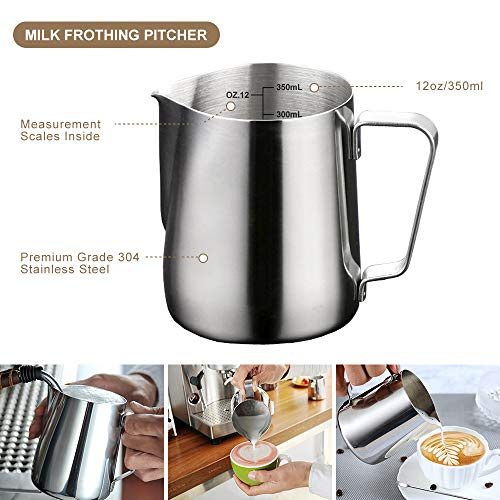 Satu Brown Milk Frother Handheld Art Set - with Milk Frother Pitcher, Powder Cocoa Shaker, Latte Art Pen, Coffee Stencils, Coffee Spoons - Image 3