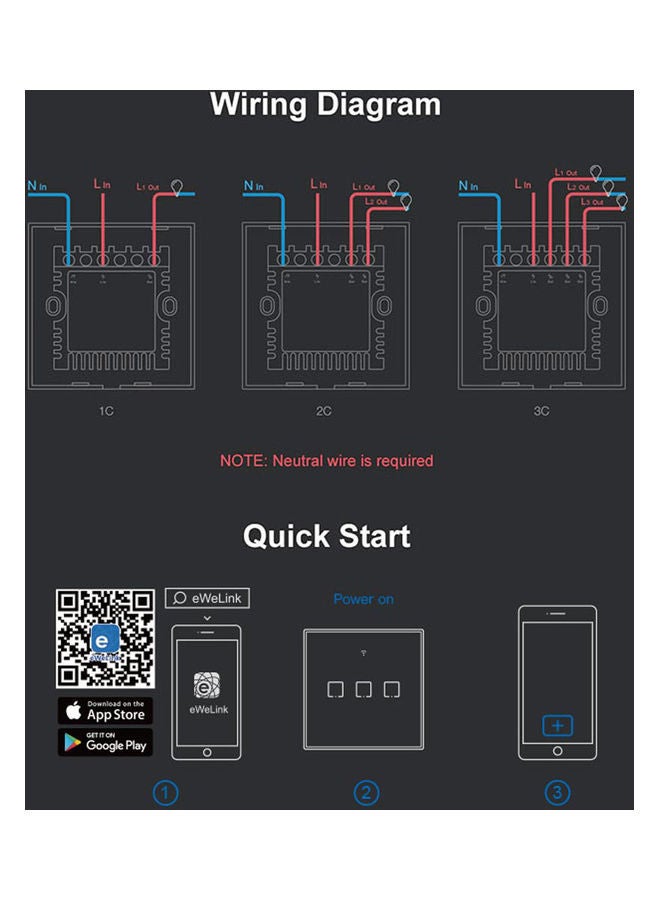 NIBEMINENT Wireless Smart Touch Switch Voice Control Compatible With Google Assistant Black - Image 2