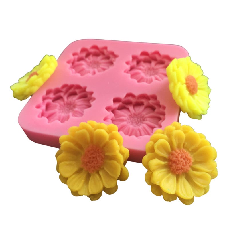 Anktily Chrysanthemum Daisy Flower Fondant Cake Silicone Mold, 4 Cavities Chocolate Candy Sugar Cupcake Cookies Mold Polymer Clay Resin Epoxy Mold Bakeware Pastry Tool - Image 3