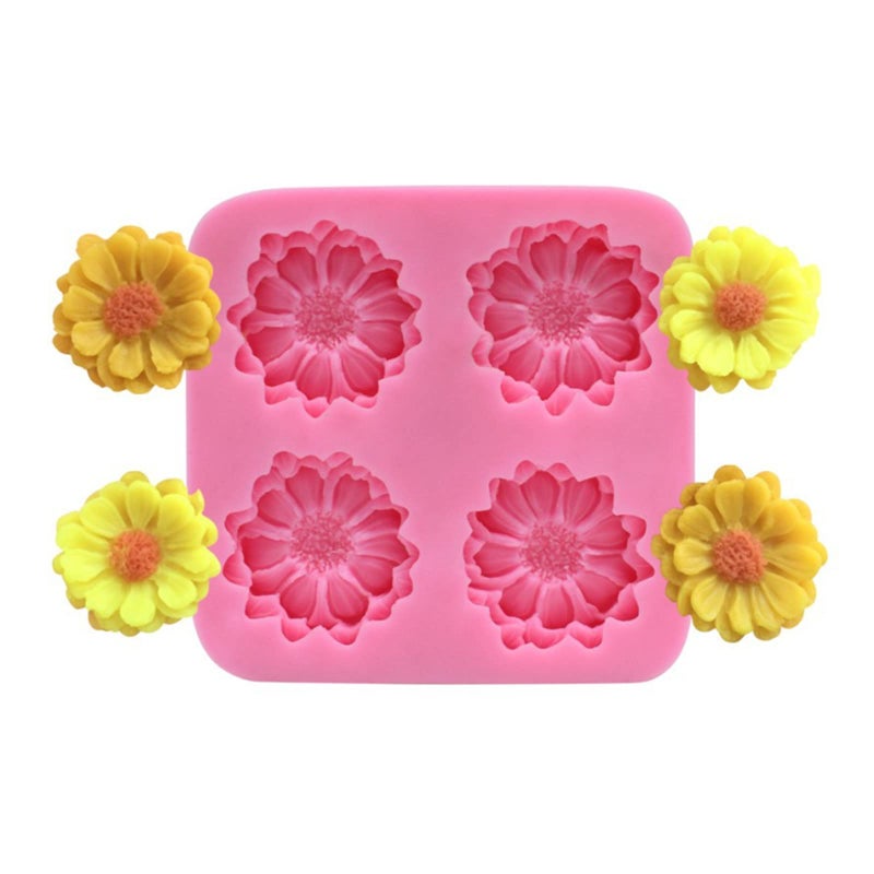 Anktily Chrysanthemum Daisy Flower Fondant Cake Silicone Mold, 4 Cavities Chocolate Candy Sugar Cupcake Cookies Mold Polymer Clay Resin Epoxy Mold Bakeware Pastry Tool - Image 4