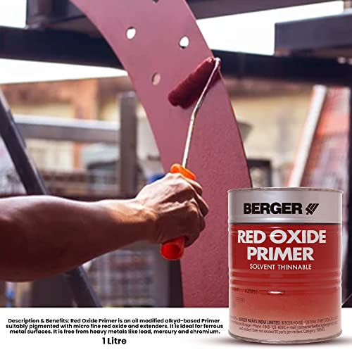 BERGER Red Oxide Primer | 1 Litre | High Opacity Metal Primer for Ferrous Surfaces | Matt Finish | Green Pro Certified | Long-Lasting Protection | Suitable For Interior & Exterior Work - Image 2