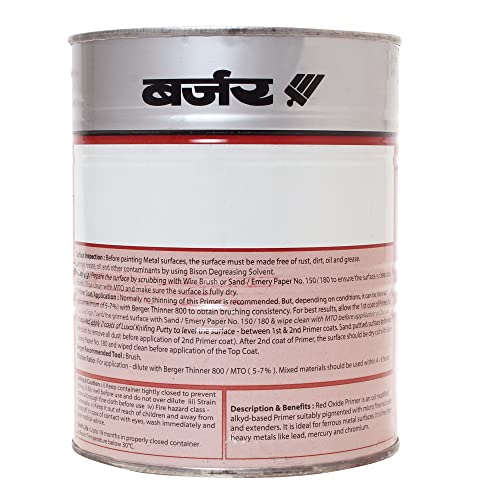 BERGER Red Oxide Primer | 1 Litre | High Opacity Metal Primer for Ferrous Surfaces | Matt Finish | Green Pro Certified | Long-Lasting Protection | Suitable For Interior & Exterior Work - Image 3