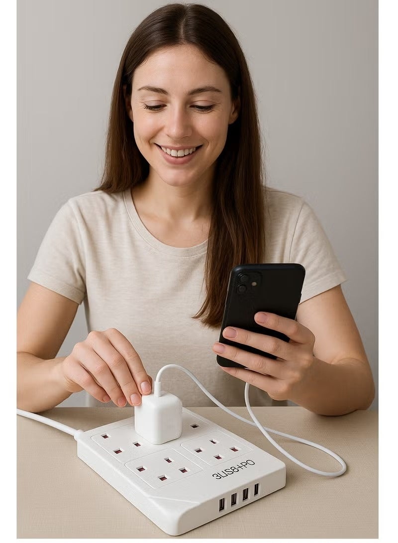 PowerMax Power Strip, Multi-function Power Socket, (3USB+PD) 4-Port Splitter with 3 USB Ports and 1 USB-C Port with Ultra-Fast PD Technology, Multi-Port Socket Suitable for All Devices, Extra Long 3 Meters MX52 - Image 5