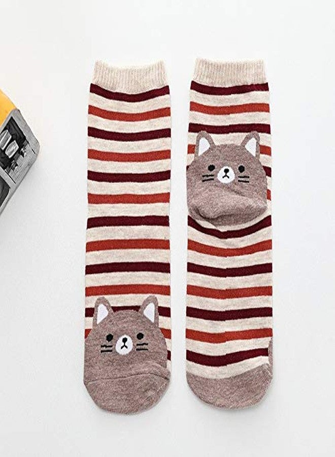 Missby ® Girl's Cute Animal Print Striped Cotton Socks (Multicolour, Free Size) - Pack of 5 Pairs - Image 4