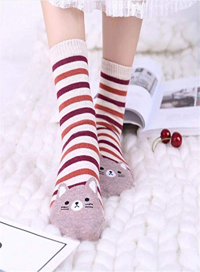 Missby ® Girl's Cute Animal Print Striped Cotton Socks (Multicolour, Free Size) - Pack of 5 Pairs - Image 2