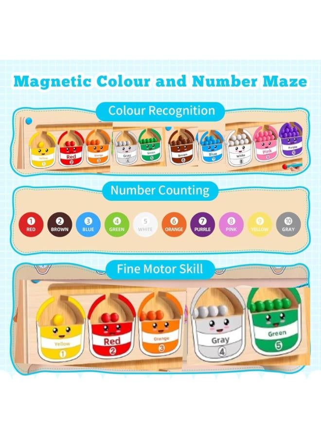 Magnetic Color and Number Maze, Wooden Magnet Game for Toddlers, Color Matching and Counting Puzzle Board, Fine Motor Skills Educational Toy for Boys and Girls Ages 3 to 5 (Bucket) - Image 2