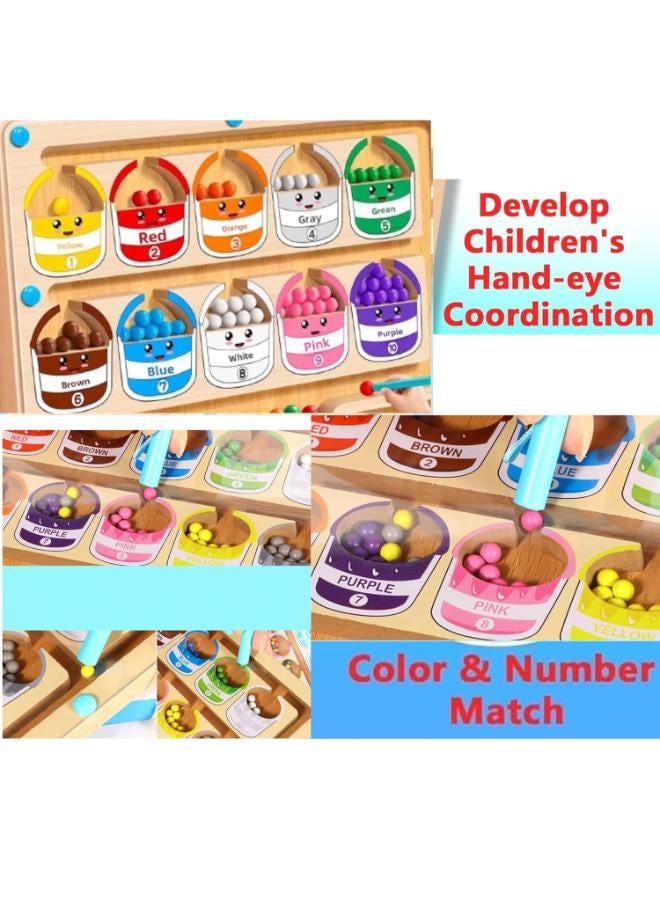 Magnetic Color and Number Maze, Wooden Magnet Game for Toddlers, Color Matching and Counting Puzzle Board, Fine Motor Skills Educational Toy for Boys and Girls Ages 3 to 5 (Bucket) - Image 3
