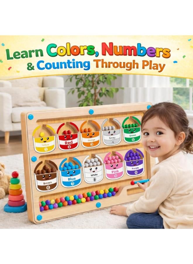 Magnetic Color and Number Maze, Wooden Magnet Game for Toddlers, Color Matching and Counting Puzzle Board, Fine Motor Skills Educational Toy for Boys and Girls Ages 3 to 5 (Bucket) - Image 1