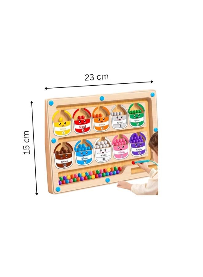 Magnetic Color and Number Maze, Wooden Magnet Game for Toddlers, Color Matching and Counting Puzzle Board, Fine Motor Skills Educational Toy for Boys and Girls Ages 3 to 5 (Bucket) - Image 4