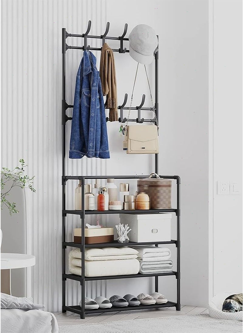توبيتش خزانة احذية من 4 طبقات مع خطافات تعليق، خزائن أحذية، منظم خزانة أحذية قائم بذاته، رف أحذية موفر للمساحة للمدخل وغرفة المعيشة وغرفة النوم - Image 4