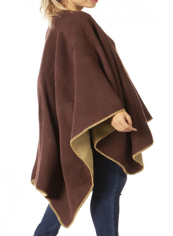 Sakkas 1930 - Mari Women's Reversible Large Poncho Shawl Wrap Scarf Cape Ruana Blanket - Brown - OS - Image 4