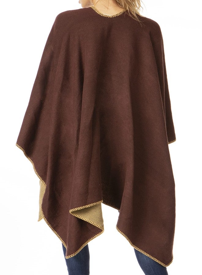 Sakkas 1930 - Mari Women's Reversible Large Poncho Shawl Wrap Scarf Cape Ruana Blanket - Brown - OS - Image 2