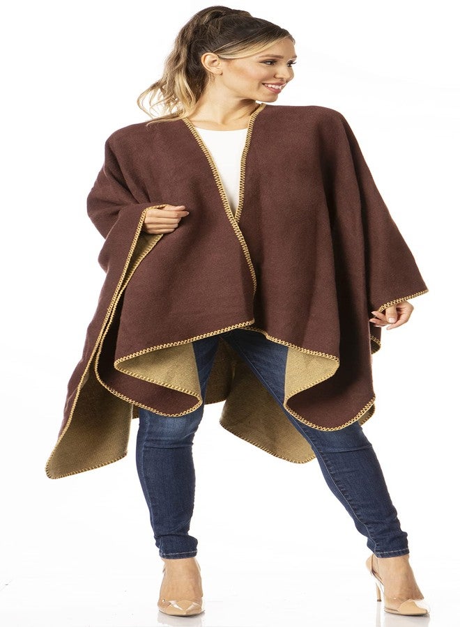Sakkas 1930 - Mari Women's Reversible Large Poncho Shawl Wrap Scarf Cape Ruana Blanket - Brown - OS - Image 5