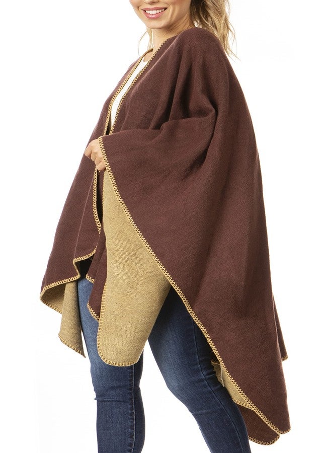 Sakkas 1930 - Mari Women's Reversible Large Poncho Shawl Wrap Scarf Cape Ruana Blanket - Brown - OS - Image 3