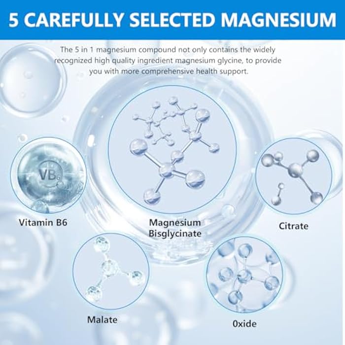AUIVTY 5-in-1 Magnesium Complex 450 mg, High Absorption Magnesium Glycinate, Malate & Citrate with Vitamin B6, Muscle, Nerve & Relaxation Support, 120 Veggie Capsules - Image 4