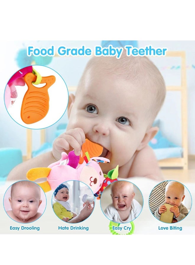 Toys for 0 3 6 9 to 12 Months, Soft Hanging Crinkle Squeaky Sensory Learning Toy Infant Newborn Stroller Car Seat Crib Travel Activity Plush Animal Wind Chime with Teether for Boys Girls - Image 3