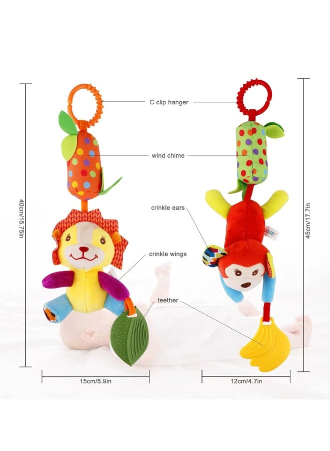 Toys for 0 3 6 9 to 12 Months, Soft Hanging Crinkle Squeaky Sensory Learning Toy Infant Newborn Stroller Car Seat Crib Travel Activity Plush Animal Wind Chime with Teether for Boys Girls - Image 2
