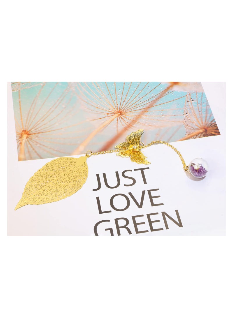 SYOSI Gift Bookmarks for Women,  Handmade 3D Butterfly and Dried Flower Bead Charms, Pendant Metal Leaf Book Markers Appreciation Mother's Day Gifts for Teachers Students Readers Mom Girls (purple) - Image 5