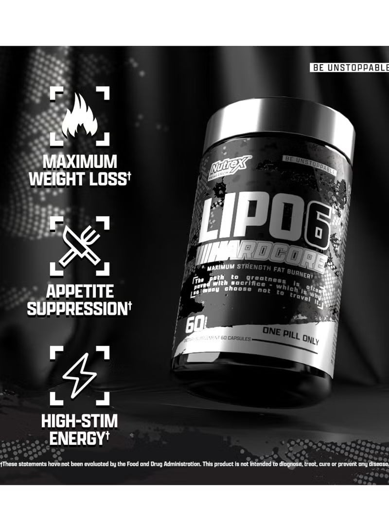 Nutrex Research Lipo 6 Hardcore Maximum Fat Burner, Helps Reduce Appetite And Cravings, Fires Up Metabolism, 60 Capsules - Image 2