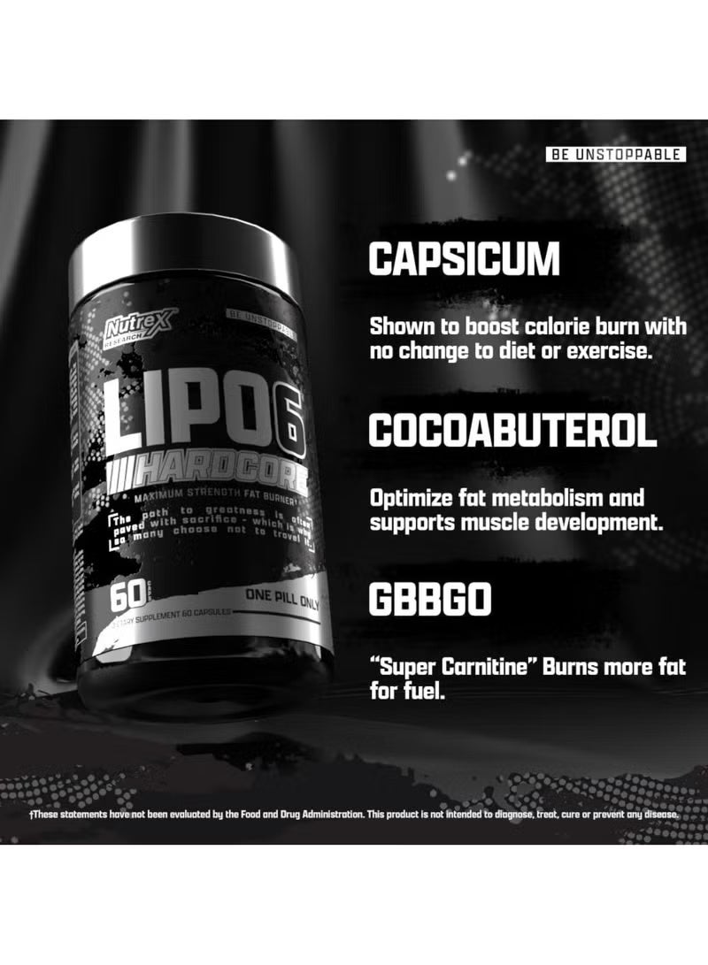 Nutrex Research Lipo 6 Hardcore Maximum Fat Burner, Helps Reduce Appetite And Cravings, Fires Up Metabolism, 60 Capsules - Image 4