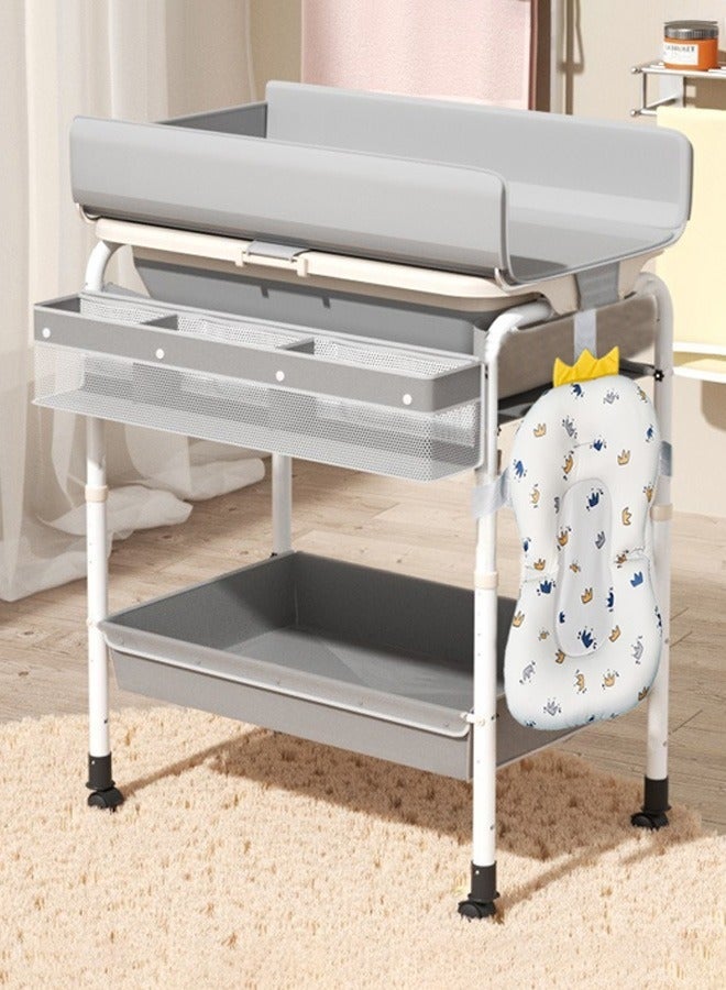 والالا حوض استحمام للأطفال 2 في 1 مع طاولة تغيير حفاضات، محطة تغيير حفاضات مقاومة للماء، طاولة تغيير حفاضات محمولة بارتفاع قابل للتعديل، منظم حضانة مع رفوف تخزين للرضع حديثي الولادة والأطفال الصغار - Image 4
