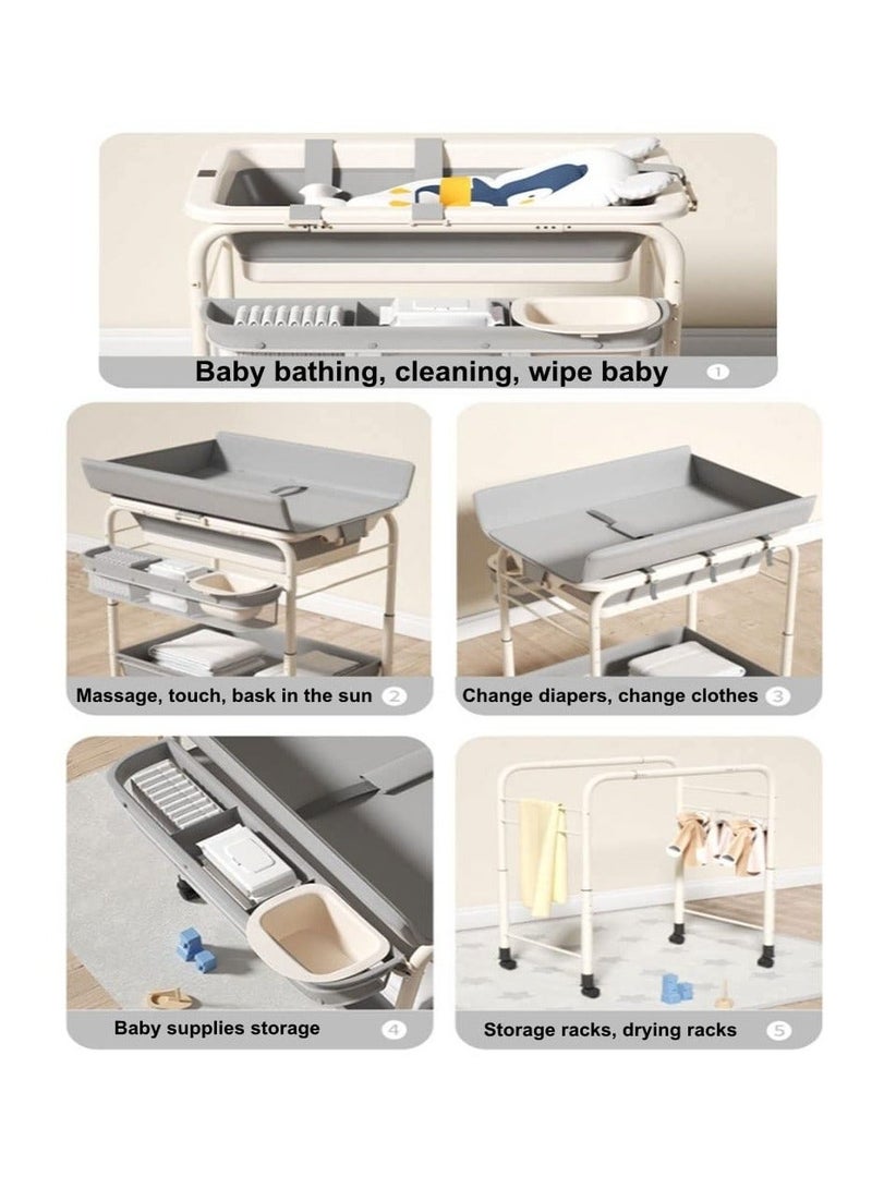 والالا حوض استحمام للأطفال 2 في 1 مع طاولة تغيير حفاضات، محطة تغيير حفاضات مقاومة للماء، طاولة تغيير حفاضات محمولة بارتفاع قابل للتعديل، منظم حضانة مع رفوف تخزين للرضع حديثي الولادة والأطفال الصغار - Image 5