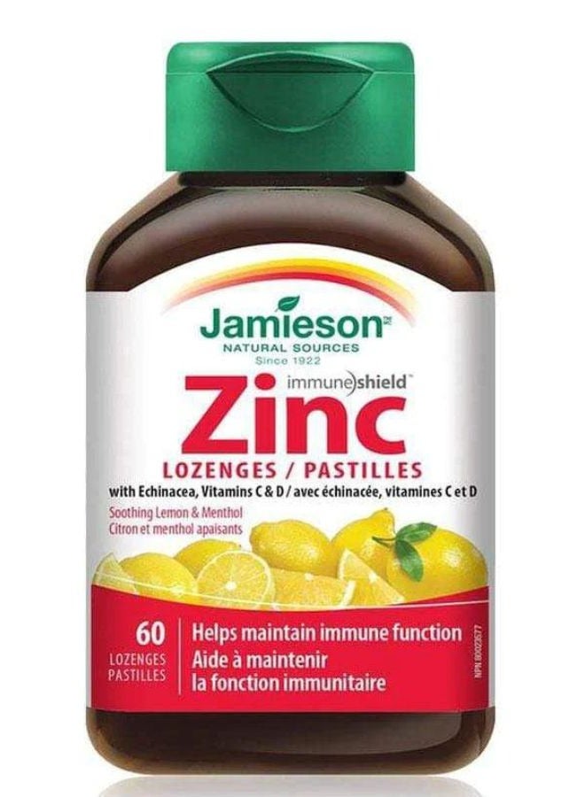 Jamieson Zinc - Lozenges - with Echinacea, Vitamin C and D - Lemon and Menthol Flavour 60 count