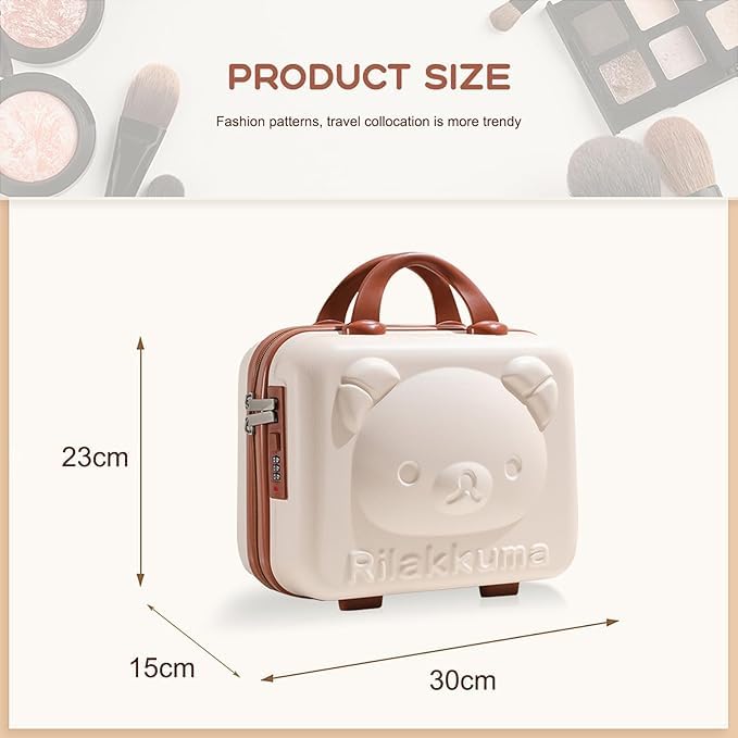 SUNBEET Makeup Case Suitcase, Mini Bag, Mini Hard Shell Travel Luggage, Women Portable Water Proof Carrying Suitcase, Organizer Bag, Small Hard Shell Cosmetic Lugge Bag, Water Proof (C-Cream) - Image 2