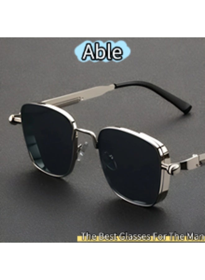 ABLE 【2025New Glasses】Unisex Polarized Metal Punk Retro Steam Sunglasses - UV400 UV Protection, High-Definition Anti-Glare, Silver Frame - Suitable for Fishing/Shopping/Driving/Travel/Parties, Fashionable Facial Accessory - Image 2