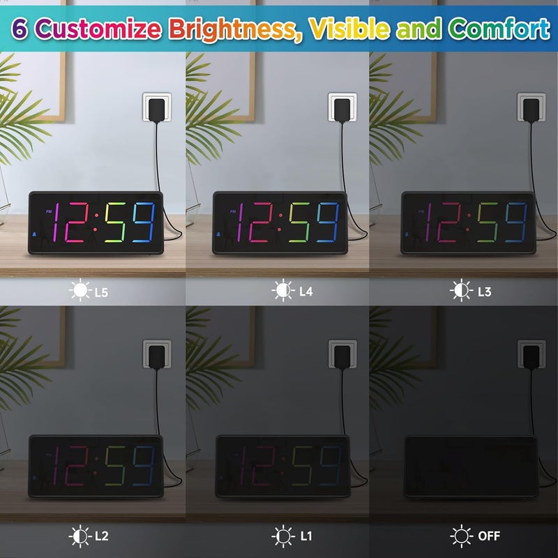 Peakeep Digital Alarm Clock for Bedroom Bedside, Extra Loud for Heavy Sleepers Adults, Large RGB Color Changing Colorful LED Big Numbers, Battery Backup Plug in Electric Clock with USB Charger - Image 4