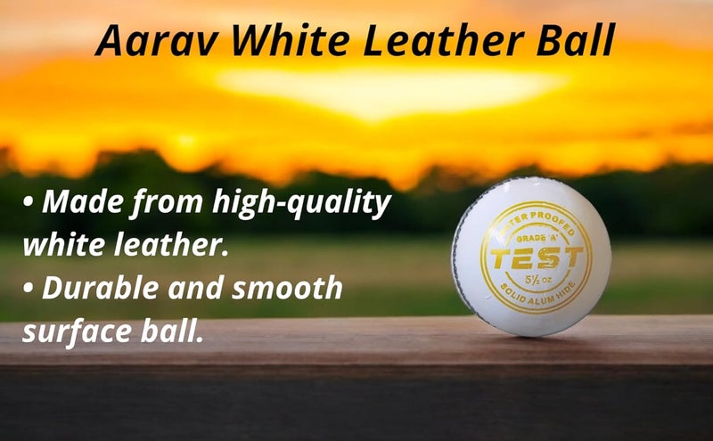 Aarav Leather Ball 4 Piece(Parts) White Cricket for 50 Overs, Professional Cricket Ball, Hand Stitched, 1 Ball Pack - Image 2
