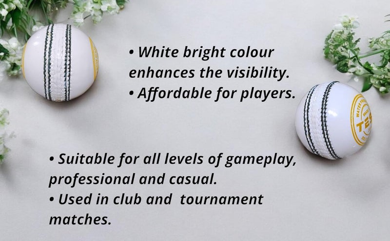 Aarav Leather Ball 4 Piece(Parts) White Cricket for 50 Overs, Professional Cricket Ball, Hand Stitched, 1 Ball Pack - Image 3