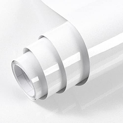 TANONE White Contact Paper 17.7" X196" for Kitchen Countertop Cabinets Wardrobe Furniture Vinyl Glossy Self Adhesive Wrap - Image 1