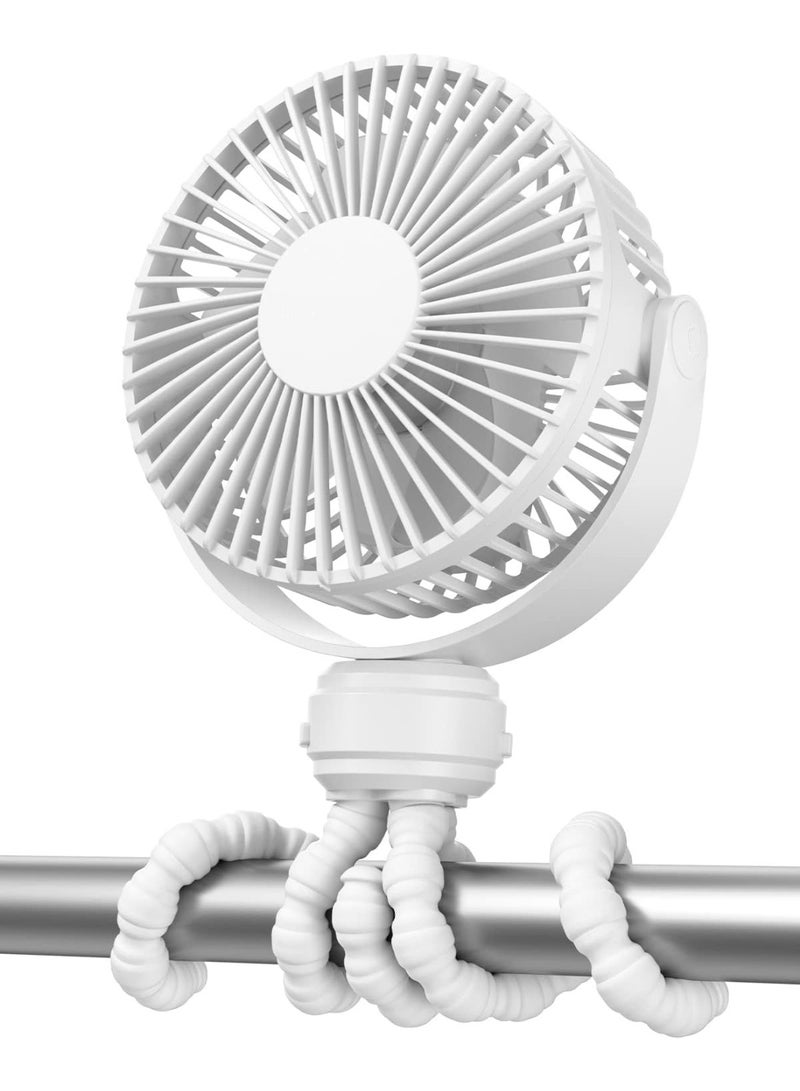 Mini Portable Stroller Fan, Battery Operated Small Clip on, Detachable 3 Speed Rechargeable, 360° Rotate Flexible Tripod Better Cooling for Car Seat Crib Treadmill Travel White - Image 1
