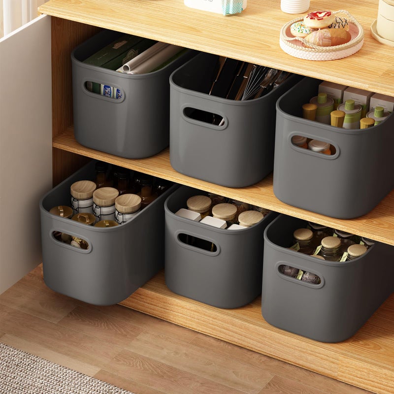 ORGIDOL 6 Pack Grey Storage Bins with Lids Stackable Storage Container for Organizing, Storage Boxes with Handle for Shelves, Cute Organizer Bins for Craft, Snacks, 9.85x6.9x5.7 inch - Image 5