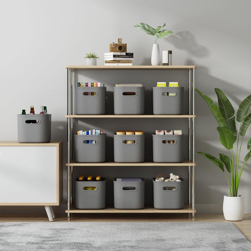 ORGIDOL 6 Pack Grey Storage Bins with Lids Stackable Storage Container for Organizing, Storage Boxes with Handle for Shelves, Cute Organizer Bins for Craft, Snacks, 9.85x6.9x5.7 inch - Image 4