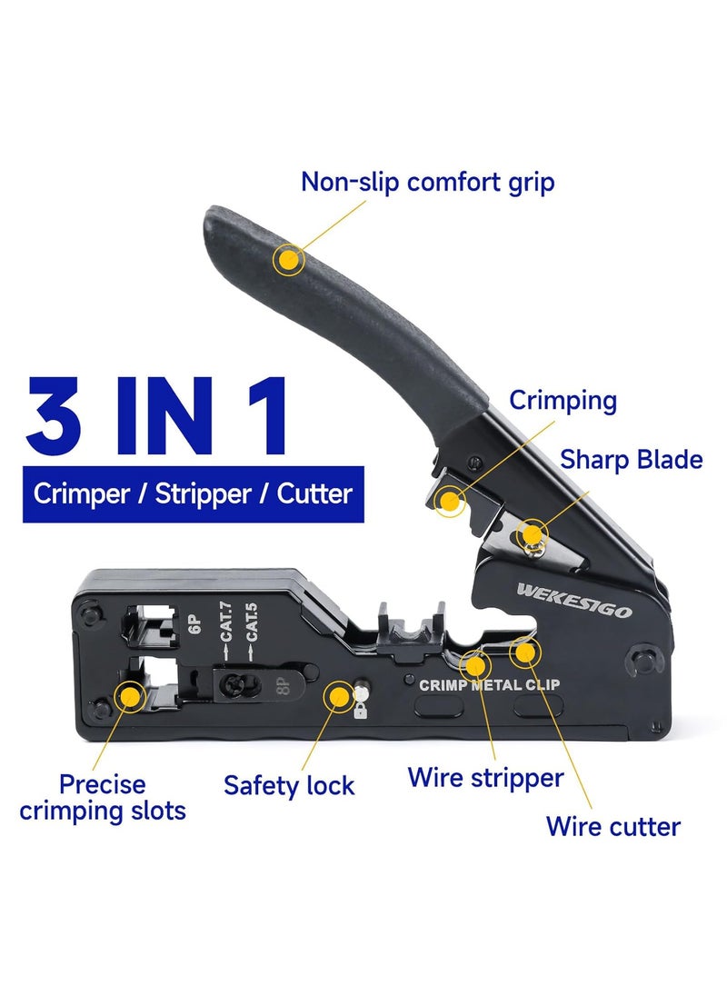 Network Crimper Network Cable Stripper Cutter RJ45 Crimping Tool Ethernet Wire Cutter Crimper Crimping pliers for RJ11 RJ12 RJ45 6P6C4C8P8C Cat7 Cat6A Cat6 Cat5E Cat5 Modular Plugs Connectors